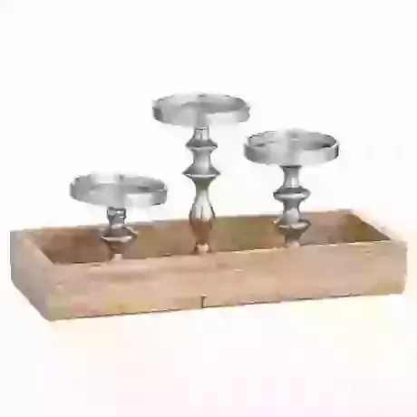 Hardwood Display Tray With Three Candle Holders